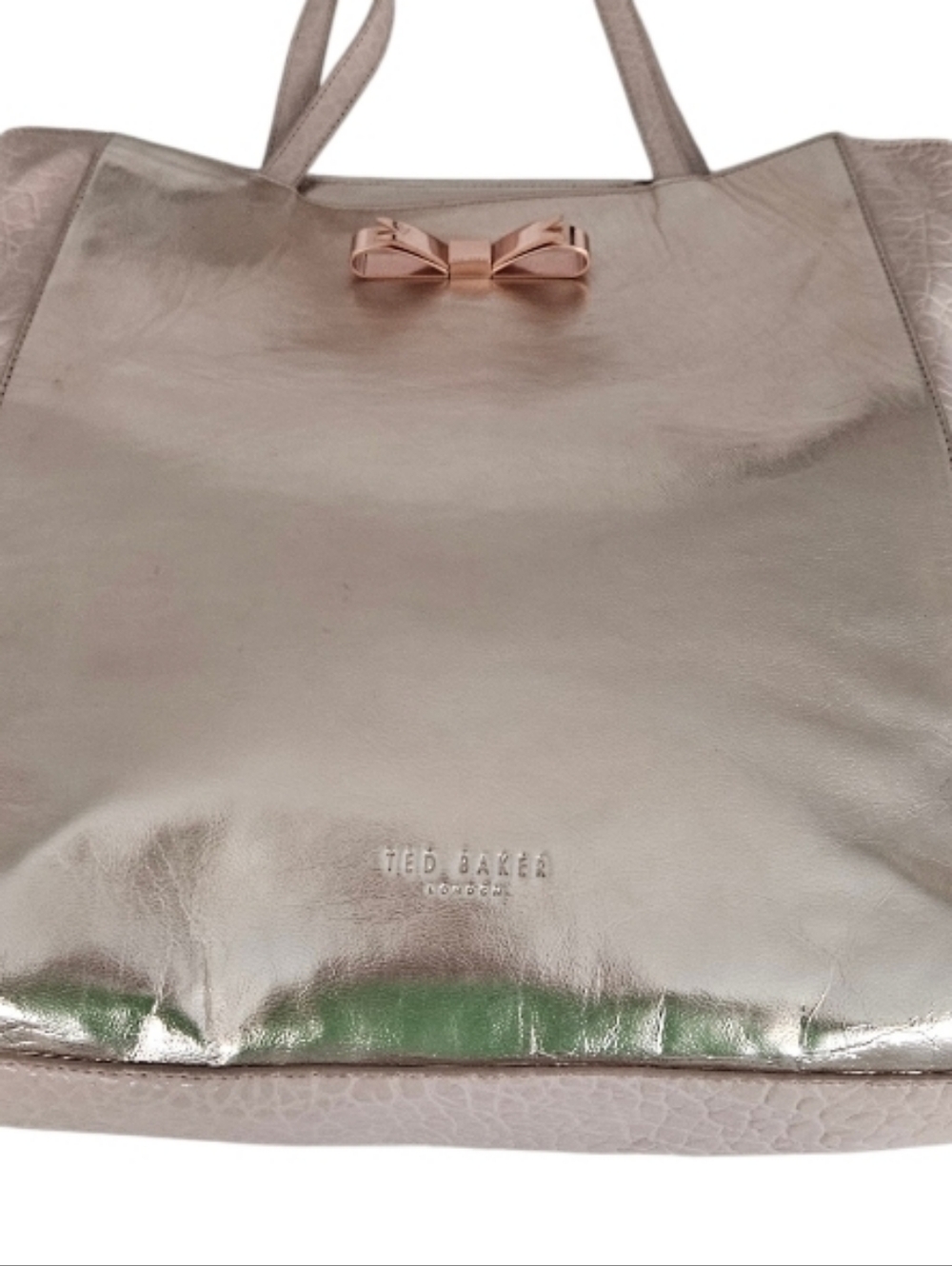 Ted Baker Metallic Gold Ton3  Tote Bag with Bow Accent - Picture 2 of 10